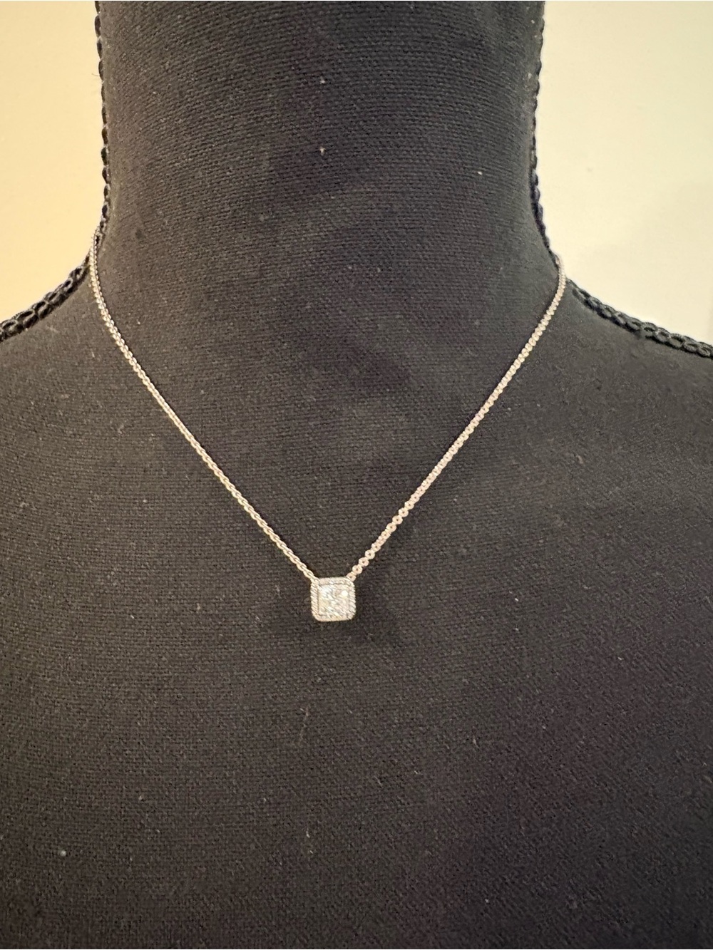 Pandora Sterling Silver Square Cubic Zirconia Pendant Necklace - White